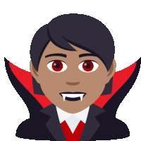 an illustration of a vampire with red eyes and black hair