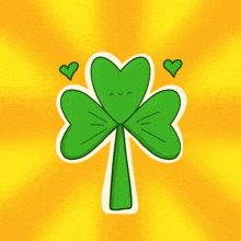 a cartoon drawing of a green clover with hearts around it