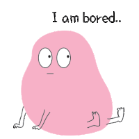 a cartoon drawing of a pink blob with the words i am bored below it