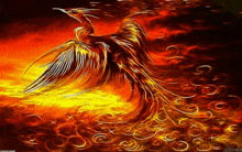 a painting of a phoenix flying through the air