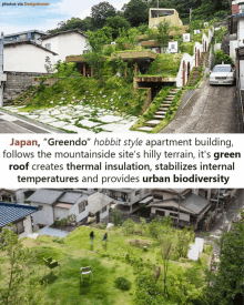 a picture of a hobbit style apartment building with a caption that says " greendo "