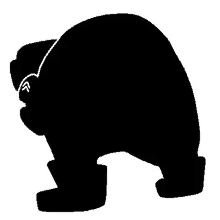 a black and white silhouette of a bear with a hat and boots