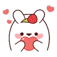 a cartoon bear with a strawberry on its head holding a heart