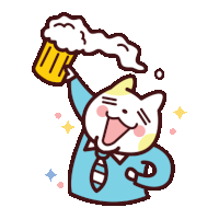 a cat in a blue shirt and tie is holding a mug of beer