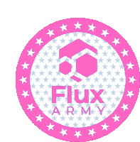 a pink circle with flux army written inside of it