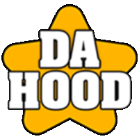 a yellow star with the words da hood in white letters