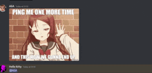 a screenshot of a discord chat with a picture of a girl and the words ping me one more time