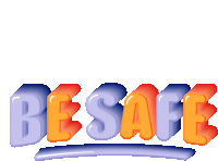 a sticker that says be safe in purple and orange