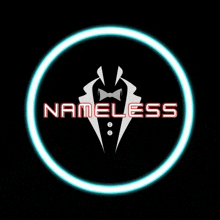 a logo for a company called nameless with a tuxedo and bow tie in a glowing circle .