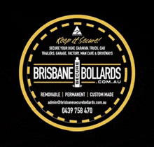 a logo for brisbane secure bollards that is black and yellow