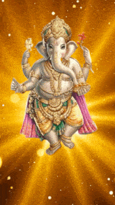 a painting of a elephant holding a flower in his hand