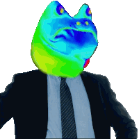 a man in a suit and tie has a frog head