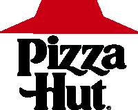 a pizza hut logo with a red roof on a white background