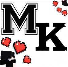 a picture of a letter m and k with hearts around it