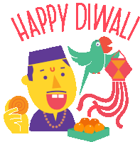 a happy diwali greeting card with a man holding a squirrel