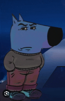 a cartoon dog wearing a sweater and pants