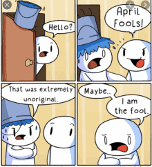 a comic strip about april fools with a bucket being thrown