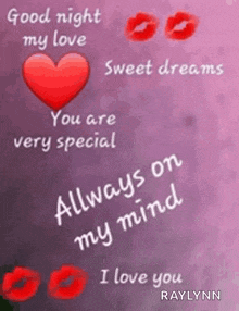 good night my love you are very special always on my mind i love you by raylynn