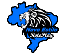 a logo for novo estilo roleplay with a lion on a map of brazil