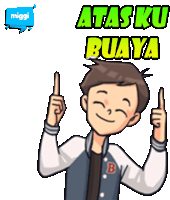 a cartoon of a man giving a thumbs up with the words atas ku buaya below him