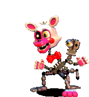 mangle from five nights at freddy 's is a skeleton with a bow tie and a red bow .