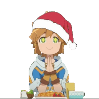 a cartoon character wearing a santa hat is praying