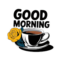 a sticker that says good morning with a cup of coffee