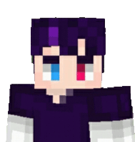 a minecraft character with purple hair and red eyes