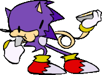 a cartoon drawing of a purple sonic the hedgehog holding a remote control