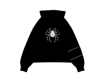 a black hoodie with a white spider on it on a white background .