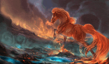 a painting of a horse with a long mane