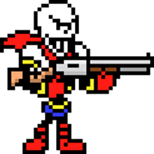 papyrus is holding a gun in a pixel art .