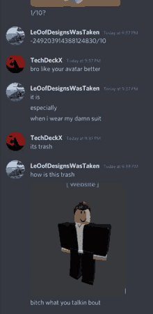 a screenshot of a conversation between leoofdesigns was taken and techdeckx