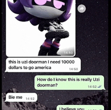 a screenshot of a text message with a picture of a cartoon character