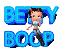 a betty boop logo with a girl sitting on the word boop