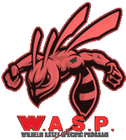 a logo for w.a.s.p. wilhelm asset specific program with a red bee