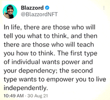 a screenshot of a tweet from blazzard