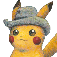 a painting of a pikachu wearing a gray hat