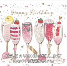 a birthday card with champagne glasses and the words " have a wonderful day "