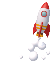 a cartoon rocket is flying through the air with bubbles behind it