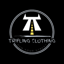 a logo for trifling clothing shows a road with a yellow line