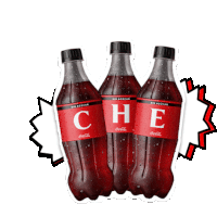 three bottles of coca cola with the letter c on the label