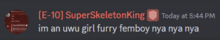 a screenshot of a message from superskeleton king