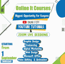 a poster for online it courses starting from september 1