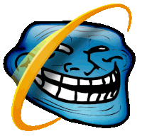 a cartoon troll face with a yellow circle around it