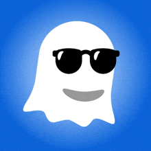 a white ghost wearing black sunglasses with a smiling face