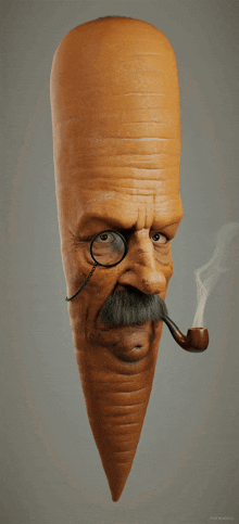 a carrot with glasses and a pipe on it