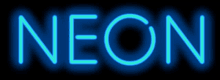 a neon sign that says neon in blue letters