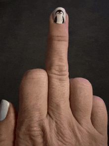 a middle finger with a penguin on it