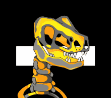 a cartoon drawing of a yellow and gray snake with sharp teeth